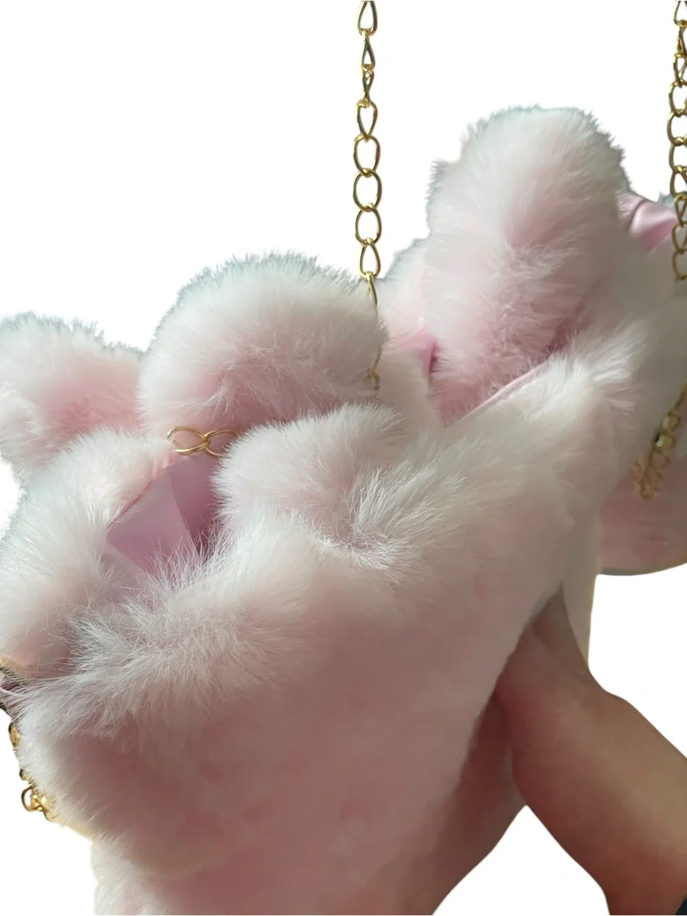 NWT Danbar Global Pink Faux Fur Plush Bunny Crossbody Bag Gold Chain